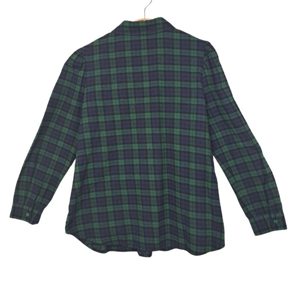 Tuckernuck Saranac Blue Green Tartan Plaid Puff Shoulder Button Up Shirt Size L - Picture 3 of 8